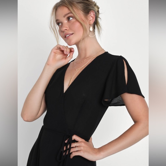 Lulus Black Flutter Sleeve Wrap Maxi Dress - Picture 2 of 9